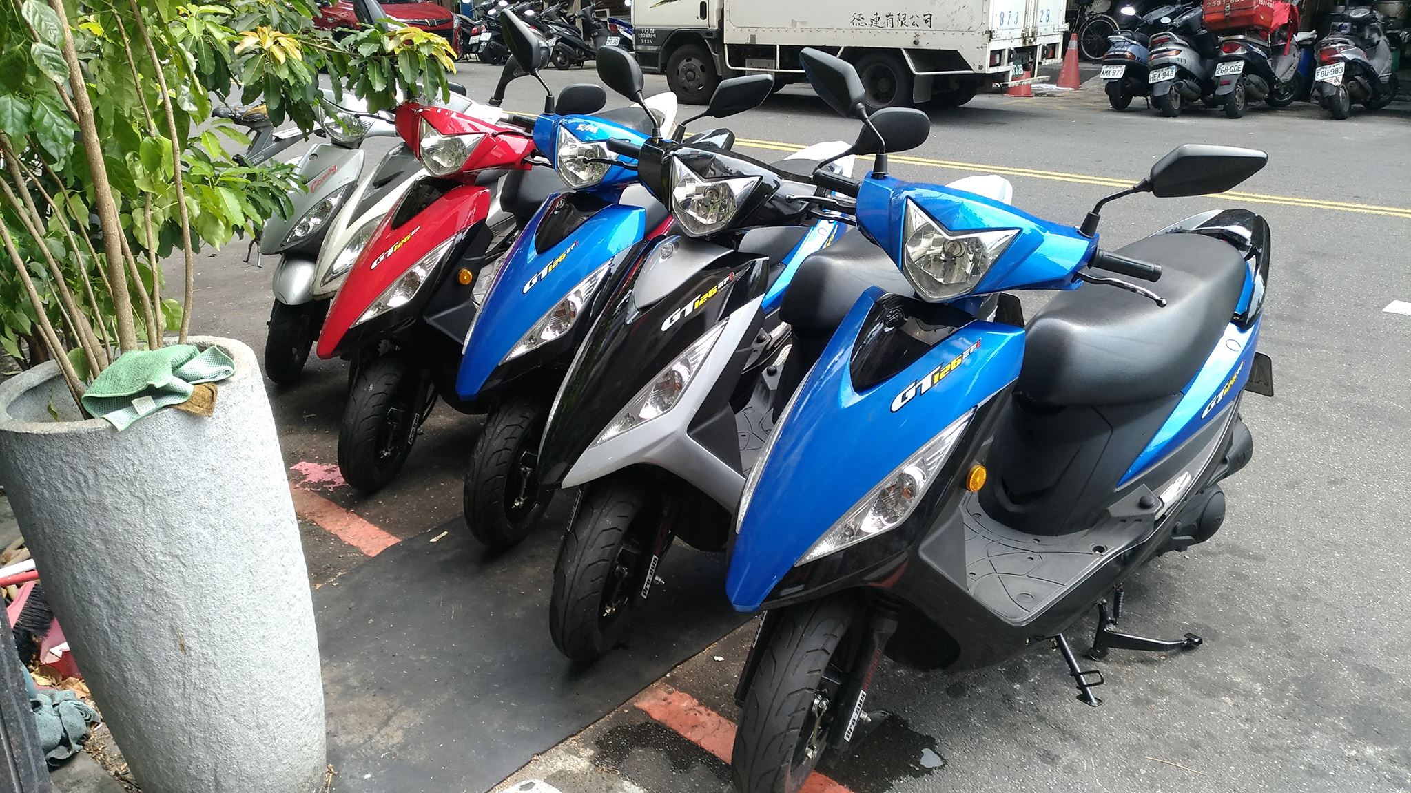 scooters parked